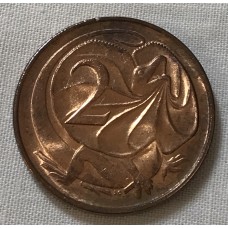 AUSTRALIA 1967 . TWO 2 CENTS COIN . FRILLED NECK LIZARD . VERY SCARCE